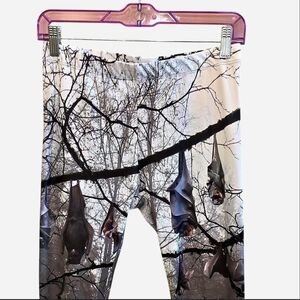 Poprageous XL Women's Bat Print Leggings - Black, White, Gray, Dead Trees Bats,